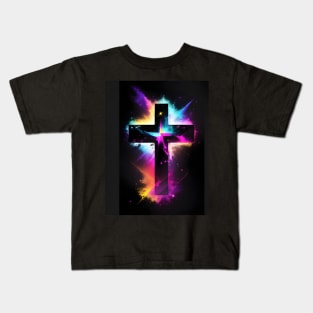 Cross in Neon Nebula Kids T-Shirt